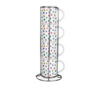 Purely Home Polka Dots Stacking Mugs Set - Multicoloured Spots - Ceramic Tea/coffee Cups - Mug Gift Set With Metal Stand/holder Set Of 4