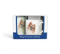 Purely Home Pomeranian Mug & Coaster Gift Set - Lifes Better with a Pomeranian by Rhiannon Chauncey - Bone China Mug and Glass Coaster Set - Tea/Coffee Present for Dog Lovers