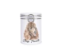 Purely Home Poodle Dog Treats Canister - Dog Artwork by Rhiannon Chauncey - White Metal Clip Lid Food Storage Jar/Container For Pet Food 700ml (13cm x 9.5cm)