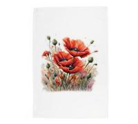 Purely Home Poppies Tea Towel- Panama Cotton Dish Cloth Kitchen Gift For Flower Lovers