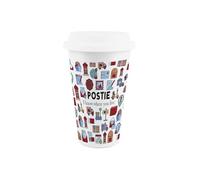 Purely Home Postie Ceramic Travel Mug - Humorous Postman/Postwoman Novelty Gifts/Presents - Reusable Silicone Lid Double-Walled Insulated Hot/Cold Drinks Flask Cup