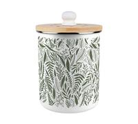 Purely Home Pretty Green Leaves Food Waste Caddy - Enamel 2L Kitchen Compost Bin