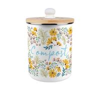 Purely Home Pretty Yellow Daisies Compost Caddy - Enamel 2L Kitchen Food Waste Bin