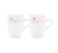 Purely Home Princess & Queen Mug Set - Pink Stars Pretty Gifts For Her - Tea/coffee Hot Drinks Ceramic Cups Set Of 2 Present