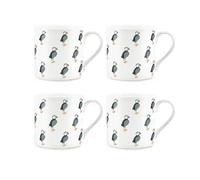 Purely Home Puffin Mugs Set - Bone China Cups Set of 4 - Tea/Coffee Present Gift for Bird Lovers