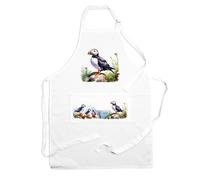 Purely Home Puffins Apron - Coastal Sea Birds Cooking & Baking Gift Adjustable Neck/Waist Ties - Large Front Pocket Mens Womens Unisex