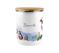 Purely Home Puffins Biscuit Tin Storage Canister - 2.7L Extra-Large Coastal Seabirds Enamel Kitchen Baking Container Gifts