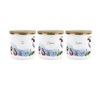 Purely Home Puffins on the Rocks Tea, Coffee & Sugar Storage Canisters - Coastal Sea Birds Homewares Presents - Tea/Coffee/Sugar Metal Enamel Hot Drinks Storage Container Gifts Set of 3
