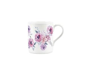Purely Home Purple Peonies Print Mug - Painted Florals Collection - Small Fine Bone China White Mug Present Gift