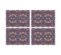 Purely Home Purple Strawberry Thief Glass Placemats Set - William Morris Artwork Table Mats Gift - Tempered Glass Non-Slip Feet 4Pk