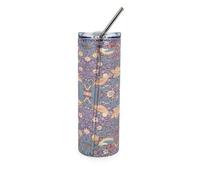 Purely Home Purple Strawberry Thief Glass Travel Flask - William Morris Artwork Gifts - Drinks Cup With Metal Straw