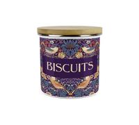 Purely Home Purple Strawberry Thief Small Biscuits Storage Canister - Morris Inspired Floral Tapestry Artwork - 1.2L Enamel Kitchen Container