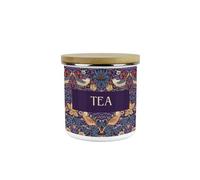 Purely Home Purple Strawberry Thief Tea Canister - Morris Inspired Floral Tapestry Artwork - Enamel Kitchen Medium Storage Container