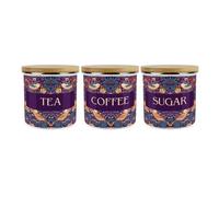 Purely Home Purple Strawberry Thief Tea, Coffee & Sugar Storage Canisters Set Of 3 - Morris Inspired Floral Tapestry Artwork - 1.2L