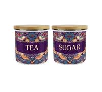 Purely Home Purple Strawberry Thief Tea & Sugar Storage Canisters Set - Morris Inspired Floral Tapestry Artwork - 1.2L Enamel Hot Drinks Containers Set of 2
