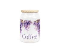 Purely Home Purple Wisteria Coffee Canister - Ceramic Kitchen Storage Container with Wooden Lid 600ml (14.5cm x 9.5cm)