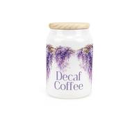 Purely Home Purple Wisteria Decaf Coffee Canister - Ceramic Kitchen Storage Container with Wooden Lid 600ml (14.5cm x 9.5cm)
