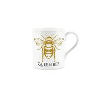 Purely Home Queen Bee Gold & Black Style - Small Bone China White Mug Coffee/Tea Bee Themed Present Gift