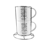 Purely Home Queen Stacking Mugs Set Gift - Black Playing Cards Ceramic Cups Set of 2 with Metal Stand, Classic Game Gifts for Couples