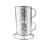 Purely Home Queen Stacking Mugs Set Gift - Black Playing Cards Ceramic Cups Set Of 2 With Metal Stand, Classic Game Gifts For Couples