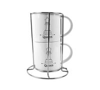 Purely Home Queen Stacking Mugs Set Gift - White Chess Pieces Ceramic Cups Set Of 2 With Metal Stand, Classic Game Gifts For Couples