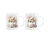 Purely Home Rabbit Mug Set - Teacup Bunny Cute Floral White Easter Gift Set/Present Mug - Tea Coffee White Bone China Mug Pack of 2