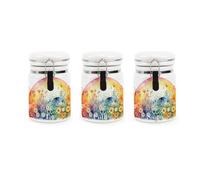 Purely Home Rainbow Flowers Tea Coffee Sugar Ceramic Canisters - Vibrant Sunrise Floral Gift - Storage Containers With Clip Lid