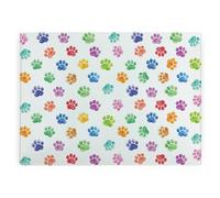 Purely Home Rainbow Paw Prints Large Smooth Glass Worktop Protector - Kitchen Chopping Board