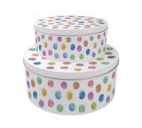 Purely Home Rainbow Polka Dots Set Of 2 Cake Tins - Nesting Round Metal Storage Containers For Baking - Colourful Homeware Gifts