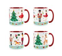 Purely Home Red Christmas Nutcracker Character Coffee Mug - 4X Red & White Ceramic Mugs