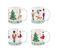 Purely Home Red Christmas Nutcracker Character Coffee Mug - 4X White Ceramic Mugs