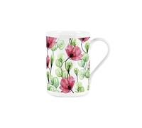 Purely Home Red Poppies Watercolour Glass Flowers - Fine Bone China Style White Mug Coffee/Tea Present Gift