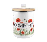 Purely Home Red Poppy Fields Compost Caddy - Enamel 2L Kitchen Food Waste Bin Gift