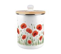 Purely Home Red Poppy Fields Food Waste Caddy - Enamel 2L Kitchen Compost Bin