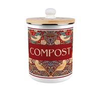 Purely Home Red Strawberry Thief Compost Caddy - Enamel 2L Kitchen Food Waste Bin