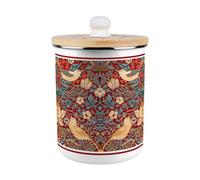Purely Home Red Strawberry Thief Food Waste Caddy - Enamel 2L Kitchen Compost Bin