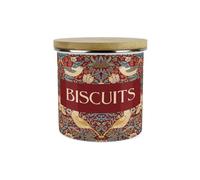 Purely Home Red Strawberry Thief Small Biscuits Storage Canister - Morris Inspired Floral Tapestry Artwork - Enamel Kitchen Storage Container