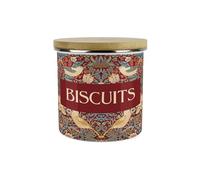 Purely Home Red Strawberry Thief Small Biscuits Storage Canister - Morris Inspired Floral Tapestry Artwork - Enamel Hot Drinks/Food Kitchen Storage Container