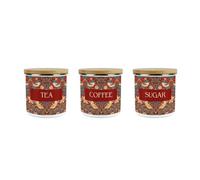 Purely Home Red Strawberry Thief Tea, Coffee & Sugar Storage Canisters Set - Morris Inspired Tapestry - Medium Enamel Kitchen Containers