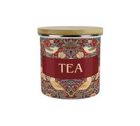 Purely Home Red Strawberry Thief Tea Storage Canister - Morris Inspired Floral Tapestry Artwork - Large Enamel Storage Container