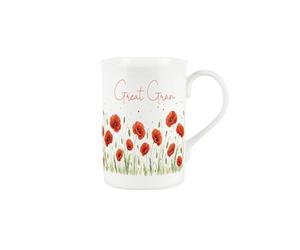 Purely Home Red Summer Poppies Great Gran Mug - Floral Meadow Gift/Present for Relative - Remembrance Day Poppy Bone China Coffee/Tea Cup