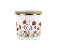 Purely Home Red Summer Poppies Small Biscuits Canister - Poppy Patterned Floral Homewares Gifts - 1.2L Enamel Food Kitchen Storage Container