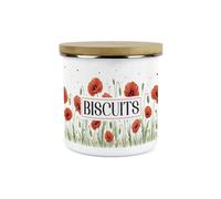 Purely Home Red Summer Poppies Small Biscuits Canister - Poppy Patterned Floral Homewares Gifts - 1.2L Enamel Food Kitchen Storage Container