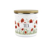 Purely Home Red Summer Poppies Tea Canister - Poppy Patterned Floral Homewares Gifts - 1.2L Enamel Hot Drinks/Food Kitchen Storage Container