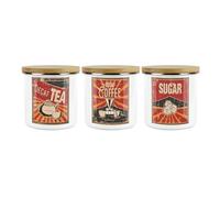 Purely Home Retro 1950s Style Storage Canister Set - White Metal Enamel Decaf Tea Decaf Coffee Sugar Hot Drinks Storage Container Set of 3