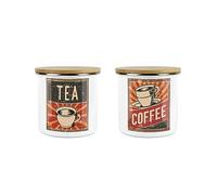 Purely Home Retro 1950s Style Storage Canister Set - White Metal Tea Coffee Enamel Kitchen Food Storage Containers Set of 2
