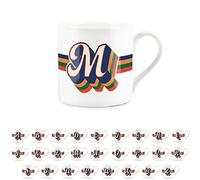 Purely Home Retro Alphabet Letter M Mug - Bone China White Coffee Tea Present Personalised Initial Gift