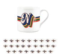 Purely Home Retro Alphabet Letter N Mug - Bone China White Coffee Tea Present Personalised Initial Gift