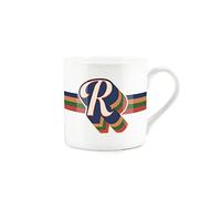 Purely Home Retro Alphabet Letter R Mug - Bone China White Coffee Tea Present Personalised Initial Gift