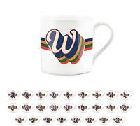 Purely Home Retro Alphabet Letter W Mug - Bone China White Coffee Tea Present Personalised Initial Gift